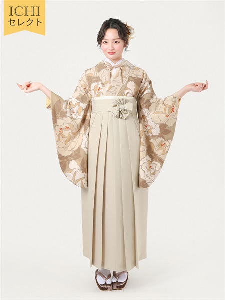 10％OFF【ICHIセレクト】卒業袴レンタルセット  バラ カフェオレ