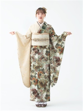 振袖レンタルセット 油彩ローズ×レース(エクリュ)