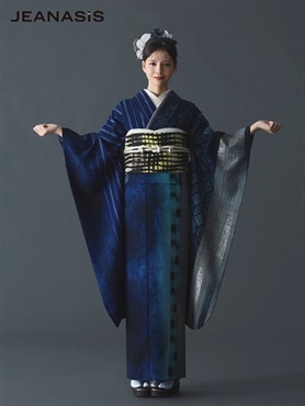  JEANASiS 振袖レンタルセット チェックストライプ(ネイビー)