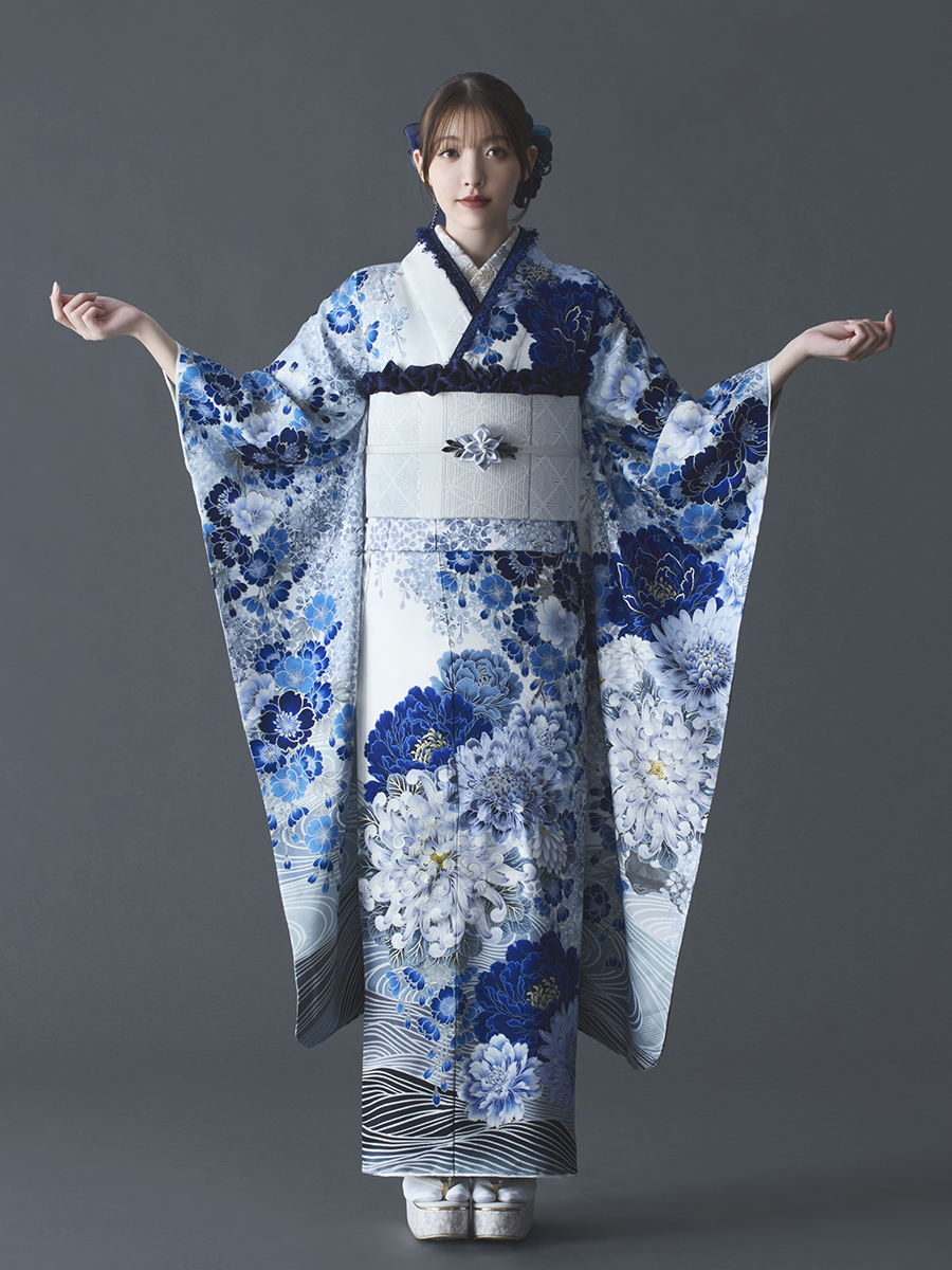 正絹振袖レンタルセット 蒼百花(青)