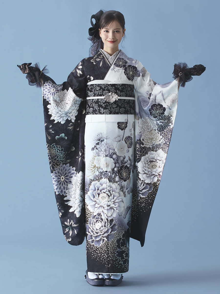 正絹振袖レンタルセット 月影(モノトーン)