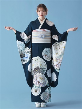 正絹振袖レンタルセットトーン華丸紋(エメラルドグリーン)