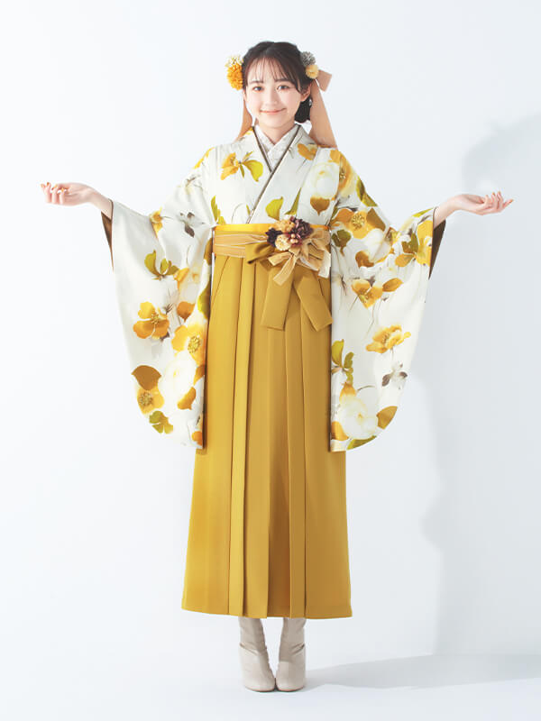 袴　マスタード　からし色　イエロー　卒業式ファッション