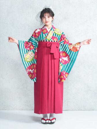 カフェオレ色×バラ柄の着物の袴レンタル一式セット【和風館ICHI】